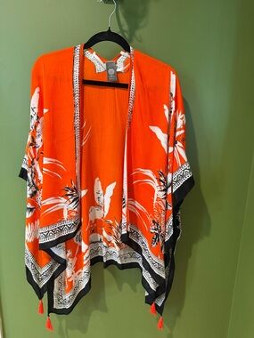 Vince Camuto Orange Floral Kimono Cover-Up, NWOT